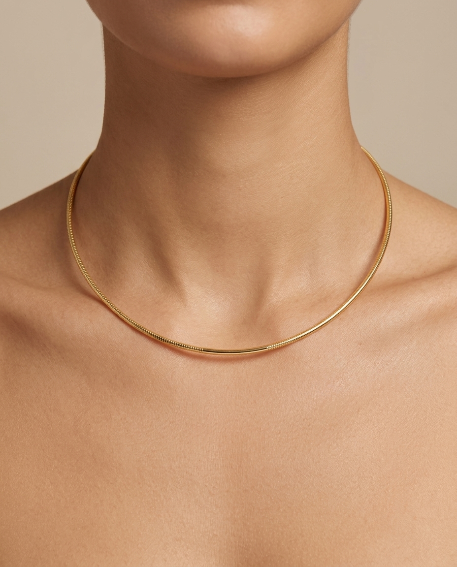 14KT Yellow Gold Omega Necklace on model