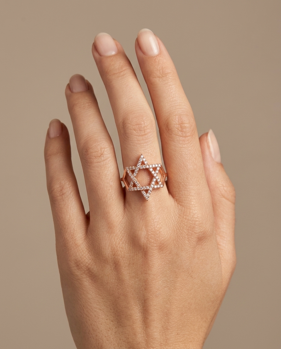 .41ctw Diamond Star of David Accent Ring in Rose Gold on model