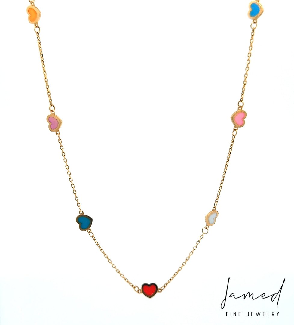 Multicolor Heart Necklace in Yellow Gold