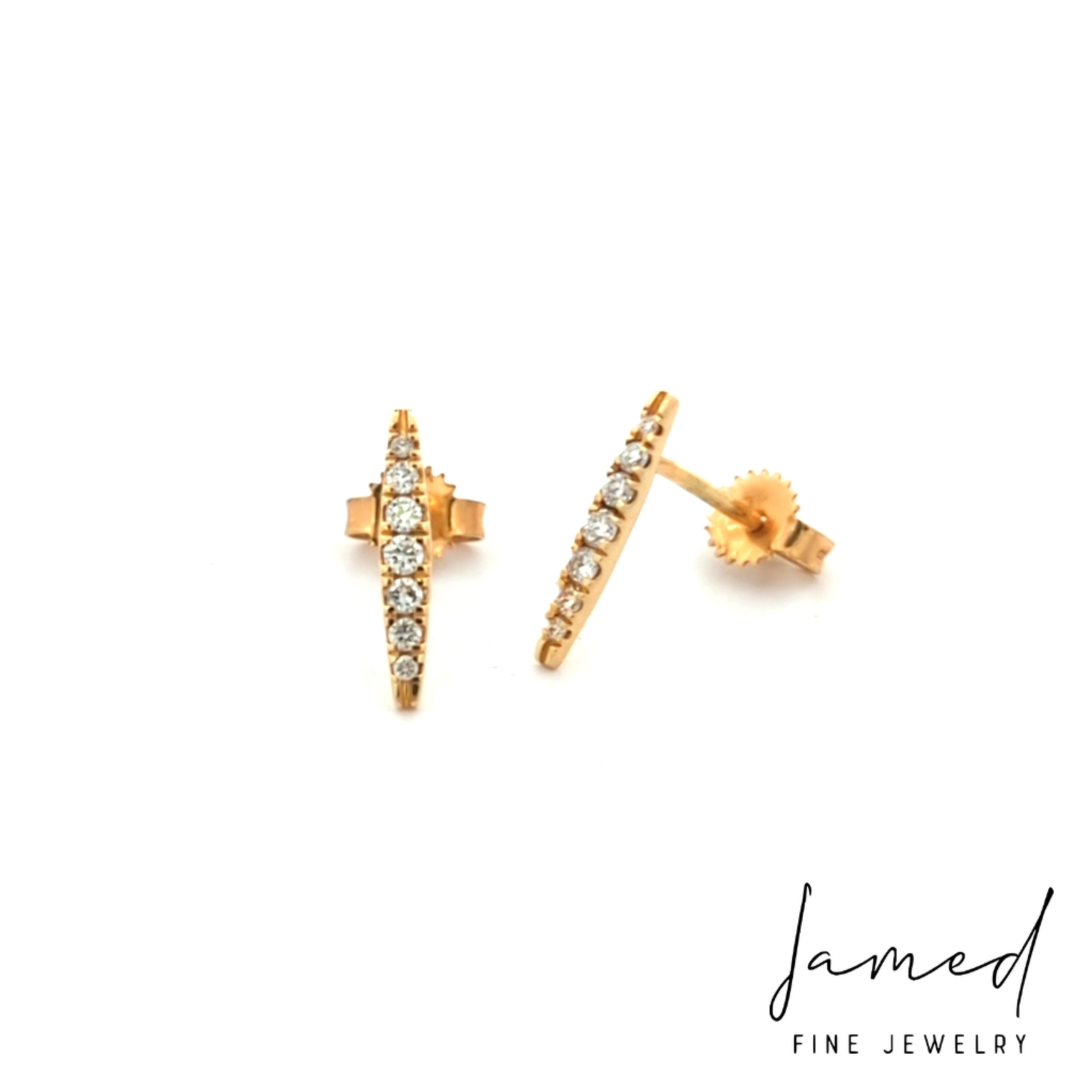 Diamond Bar Studs . in Yellow Gold