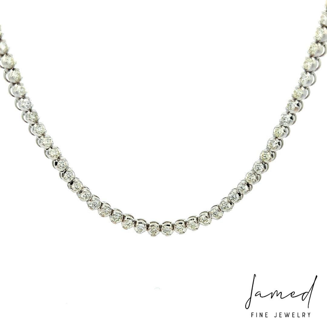 Tennis Necklace White 3prong Round in White Gold