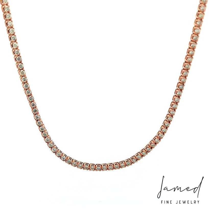 Tennis Necklace Rose 4prong Hexagon 2 Pt Expertly Crafted in Italy Using Revolutionary Die Struck Technology in Rose Gold
