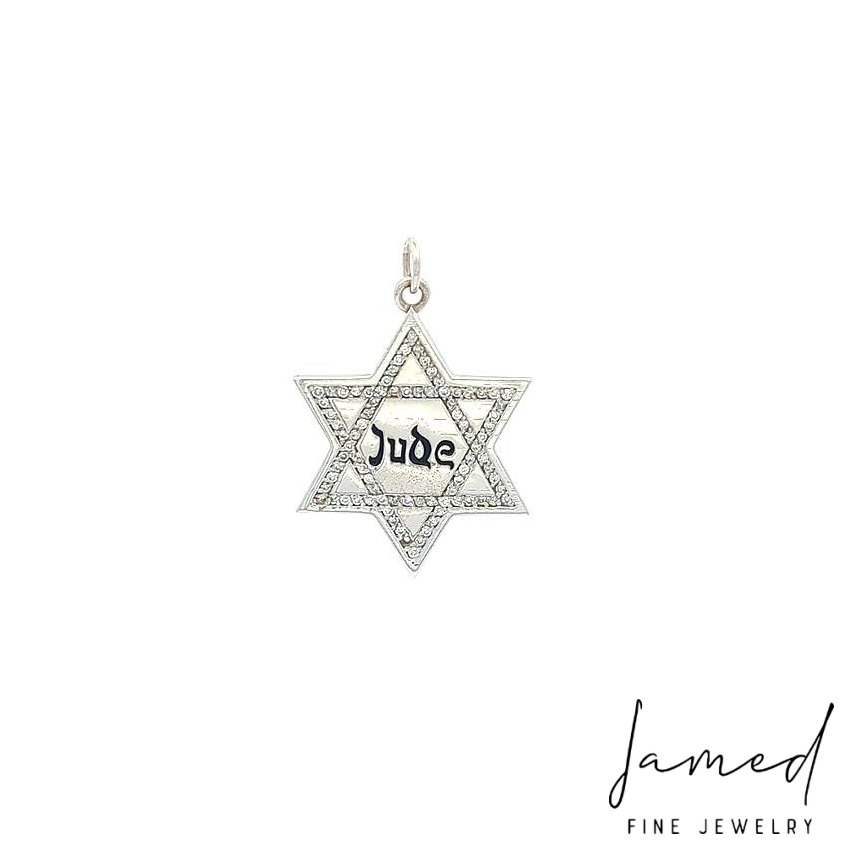 Star of David Jude Pendant with Diamonds in White Gold