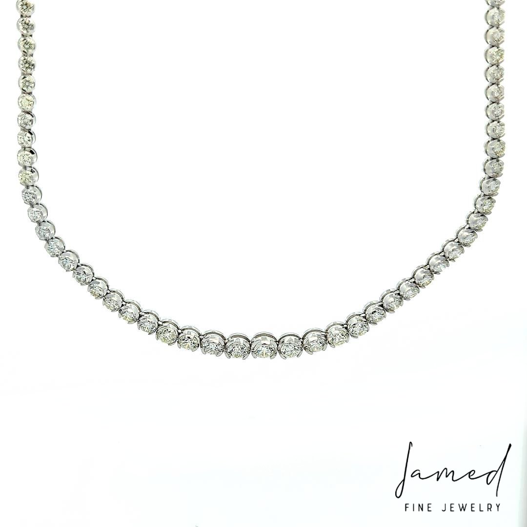 Tennis Necklace White 3prong Graduated in White Gold