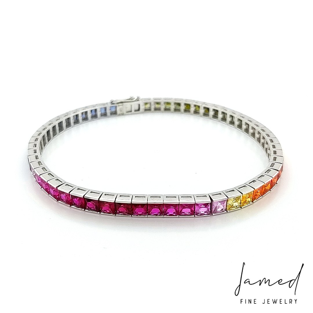 Rainbow Bracelet Synthetic Stones in White Gold