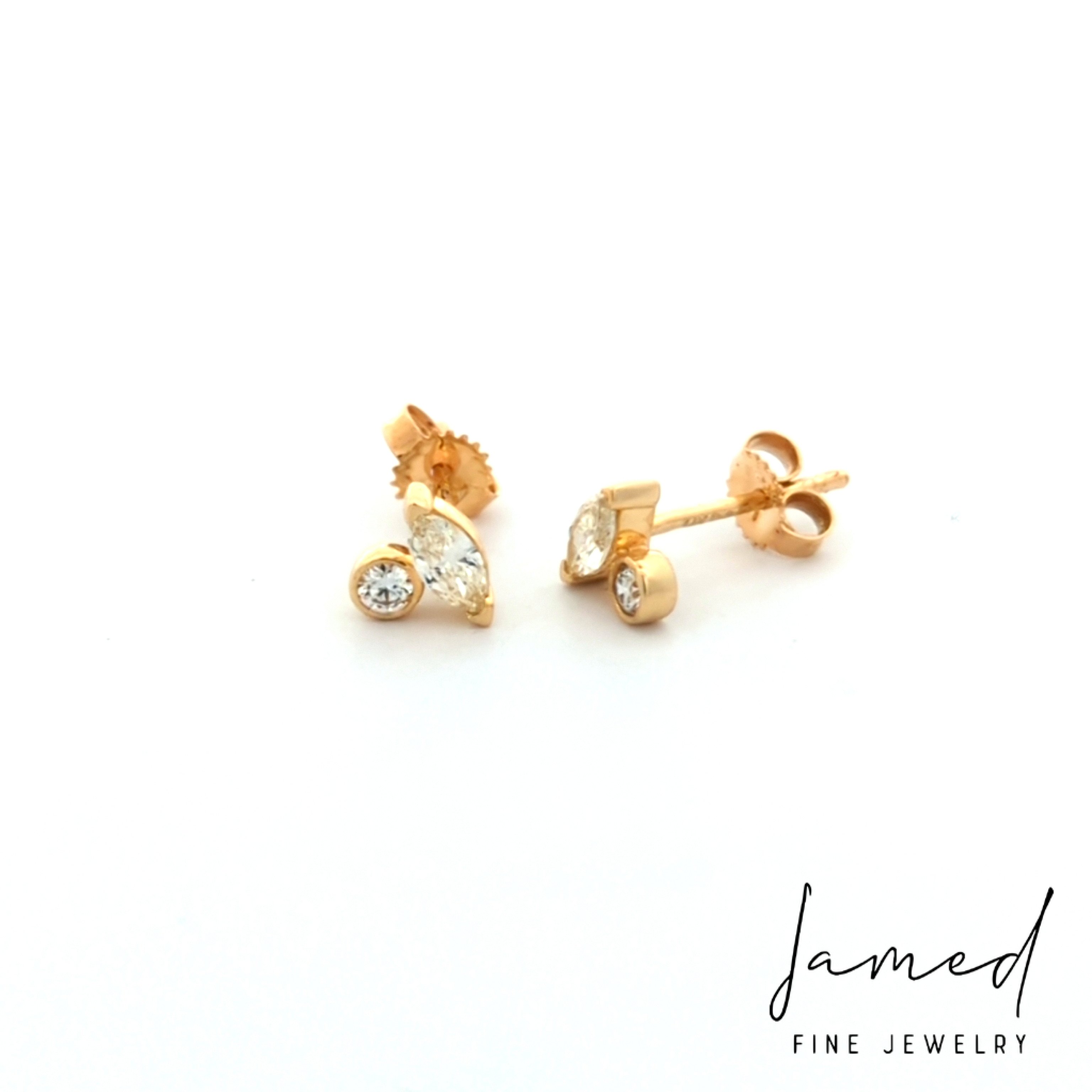Bezeled Diamond & Marquise Stud . in Yellow Gold