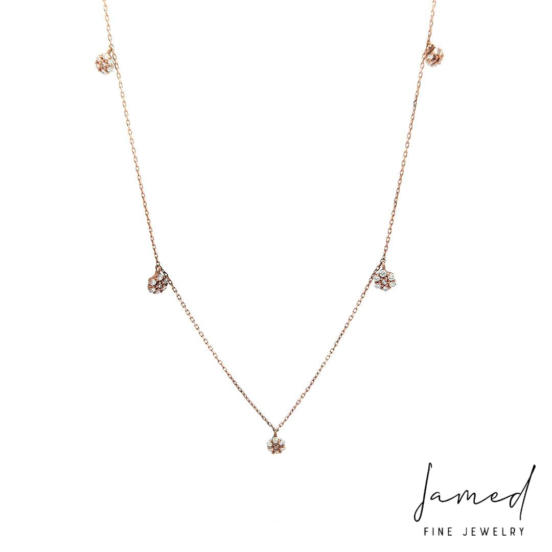 Diamond 5 Loose Clusters Necklace with in Rose Gold