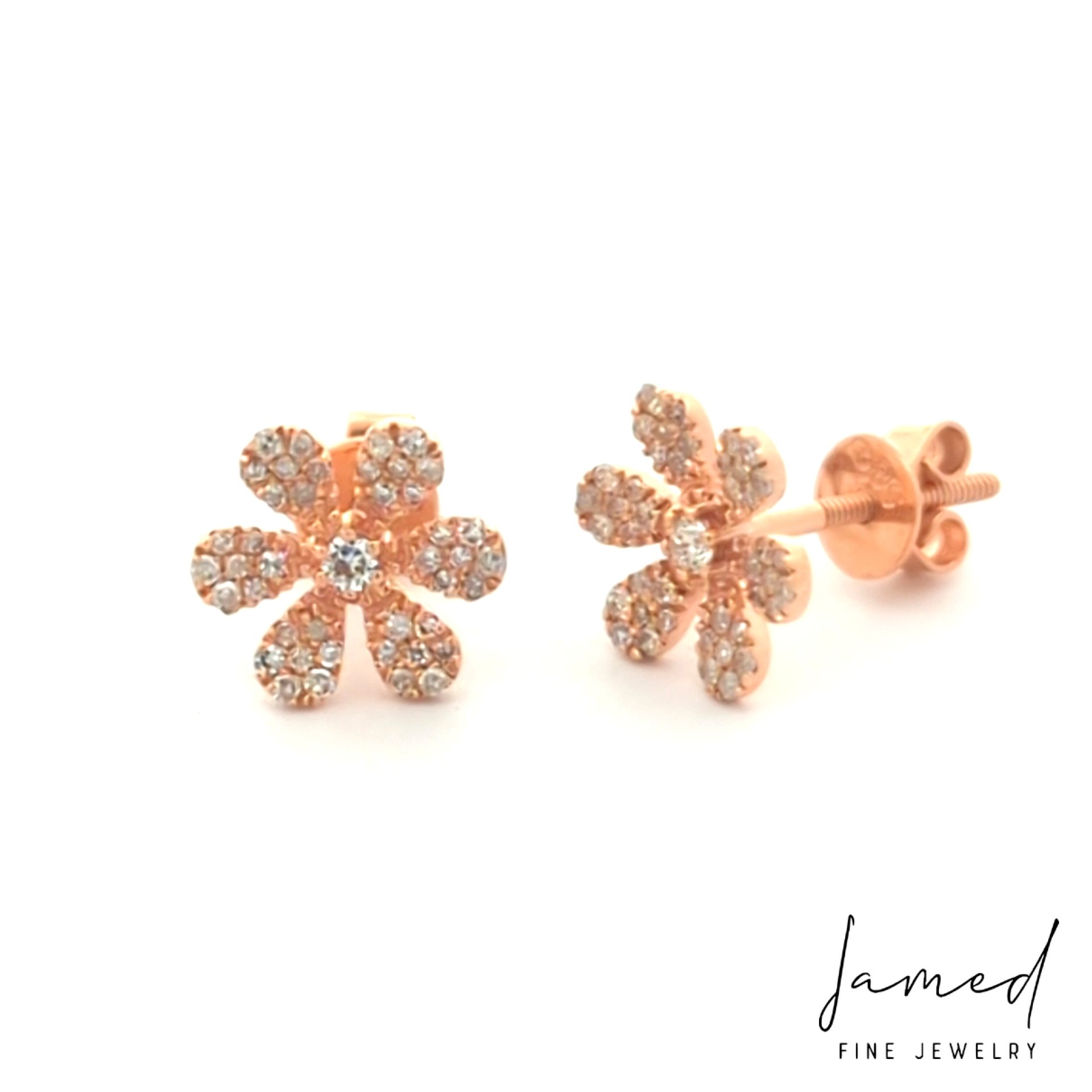 6 Petal Flower Diamond Earrings in Rose Gold