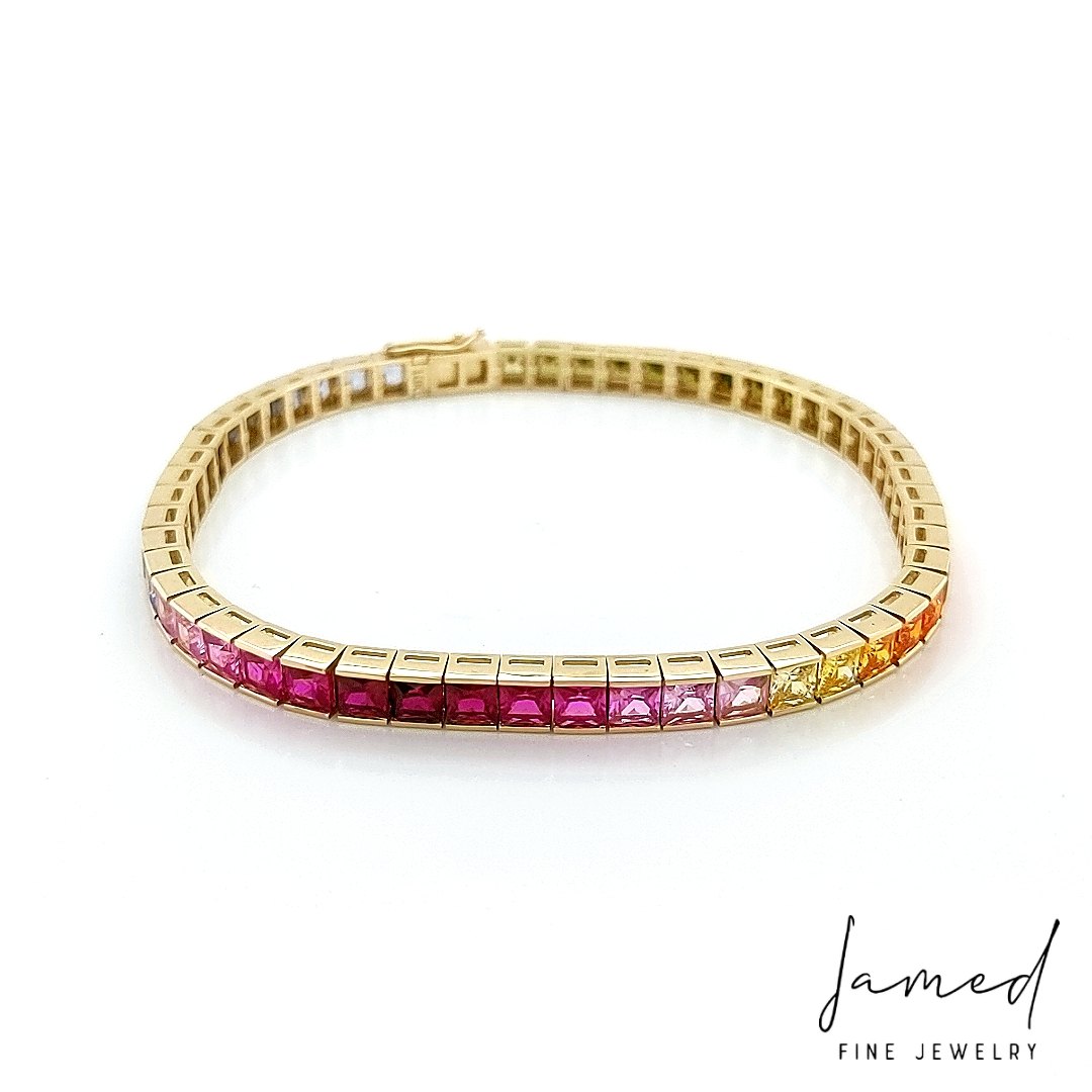 Rainbow Bracelet Synthetic Stones in Yellow Gold