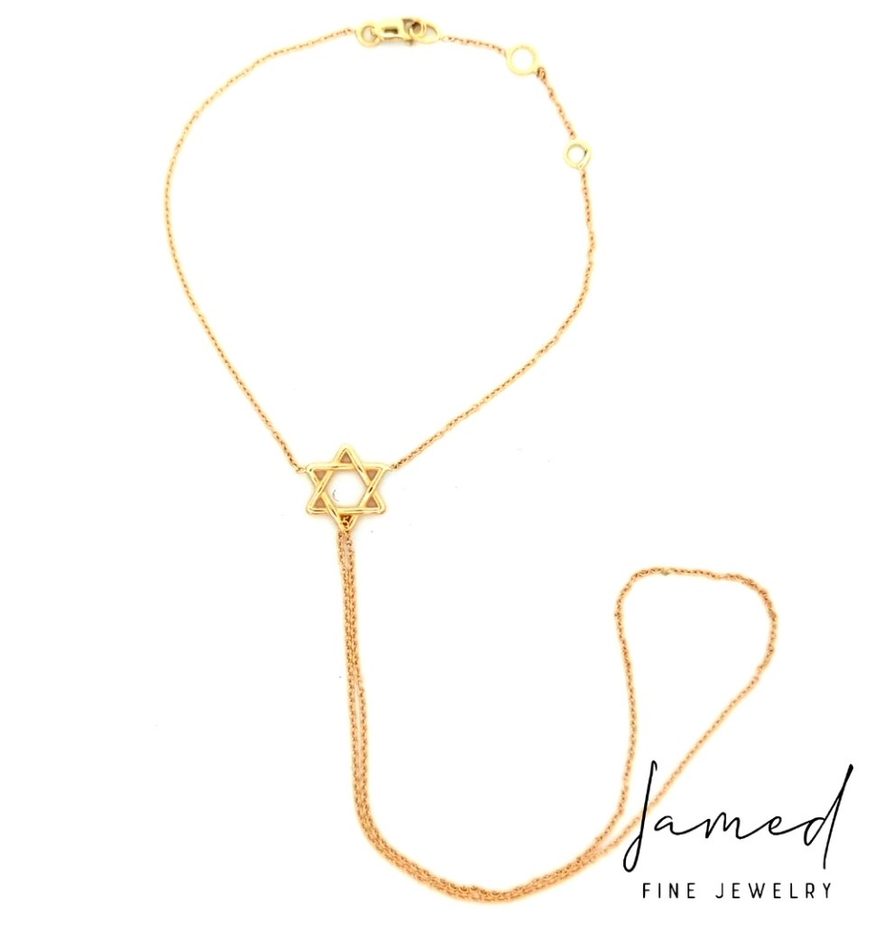 Double Loop Star of David Hand Chain in Yellow Gold