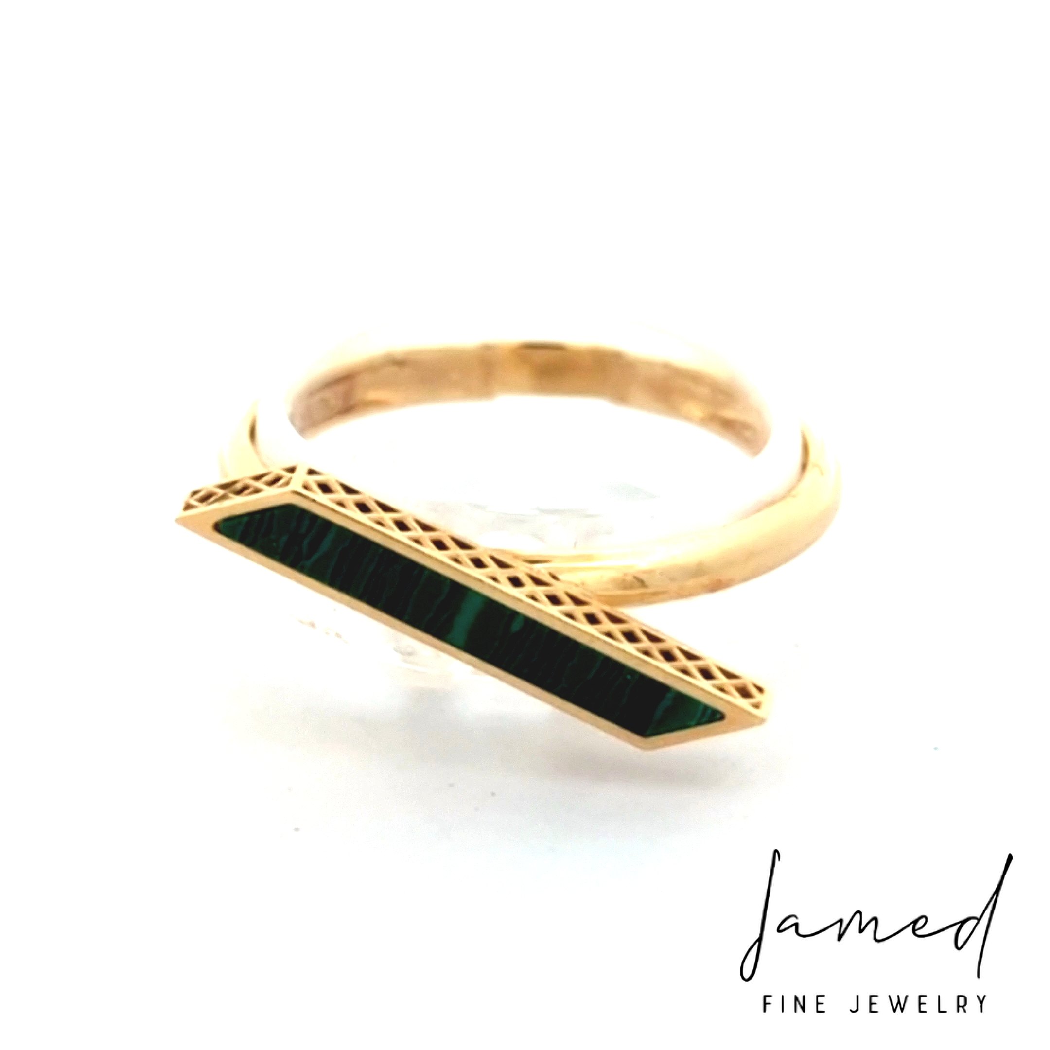 Malachite Enamel Ring in Yellow Gold