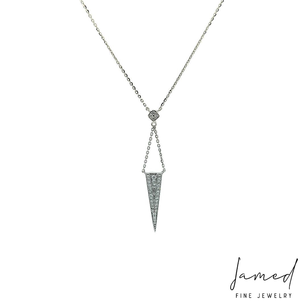 Diamond Flat Triangle Spike Necklace with in White Gold