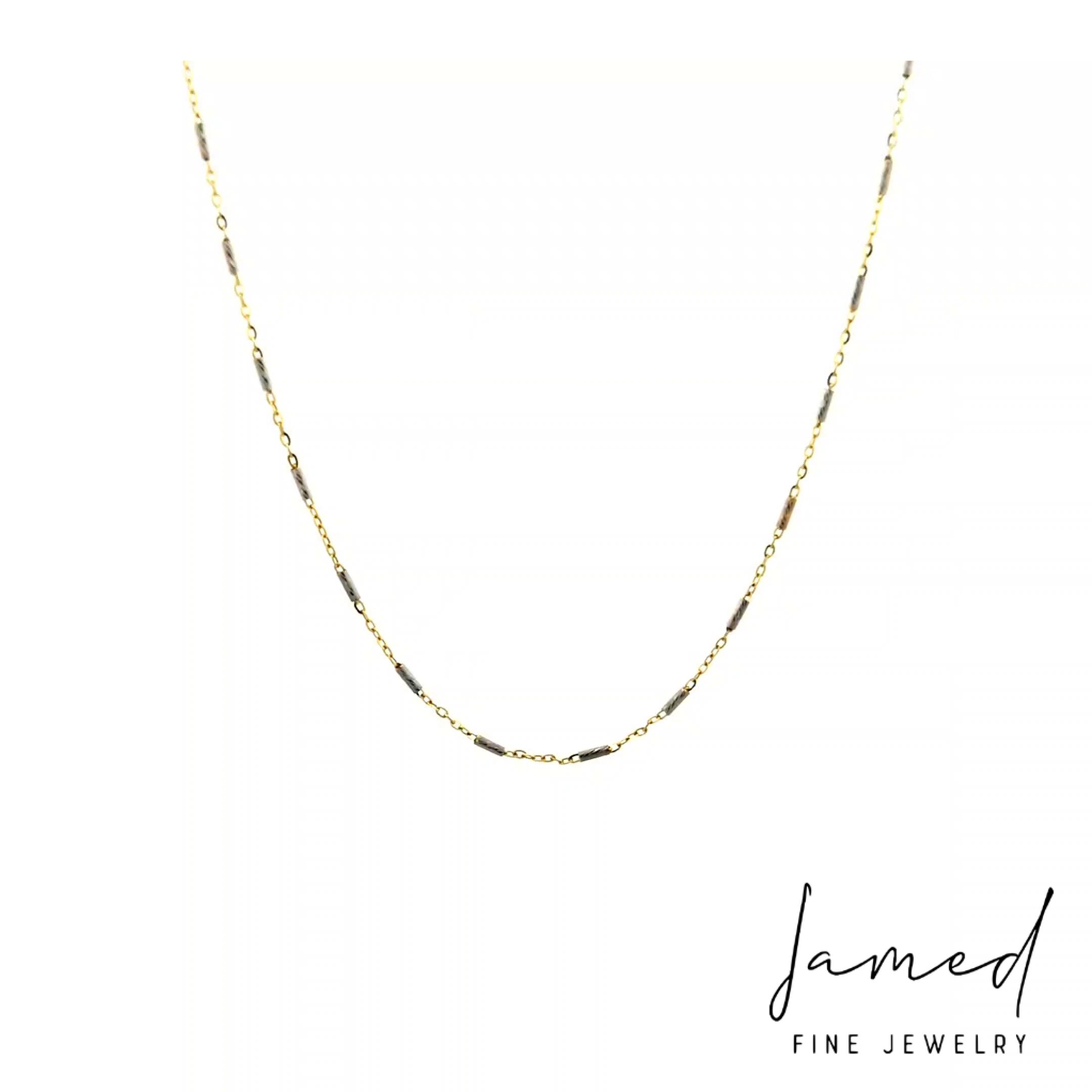 Hollow Carrel Station 2 Tone Chain in Yellow Gold