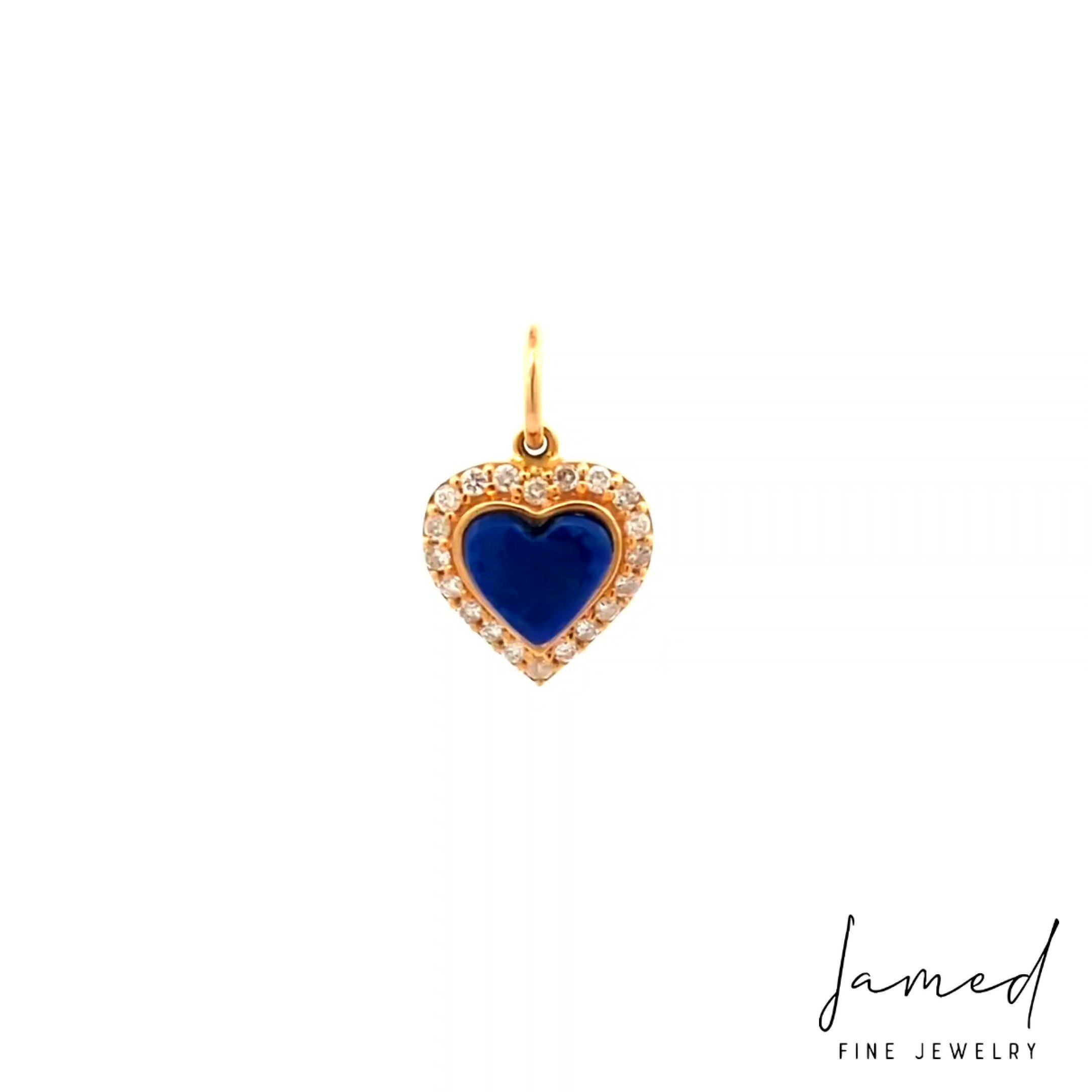 Lapis Small Heart Diamond Pendant in Yellow Gold