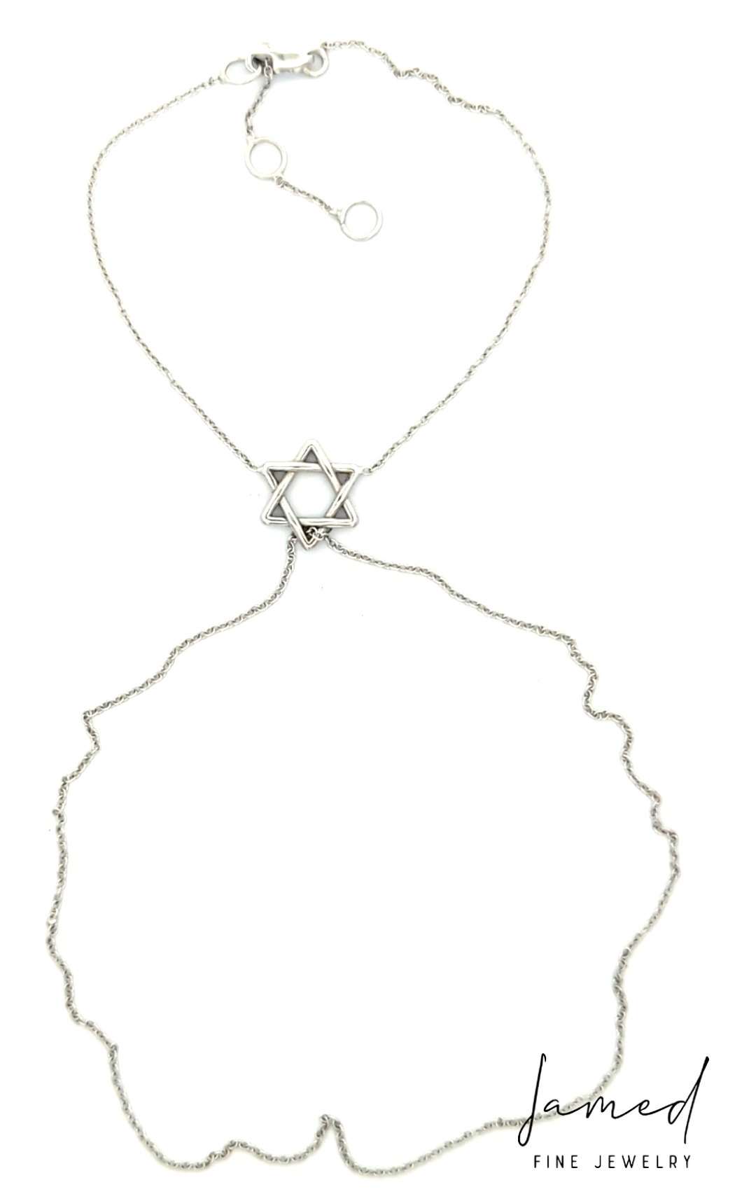 Double Loop Star of David Hand Chain in White Gold