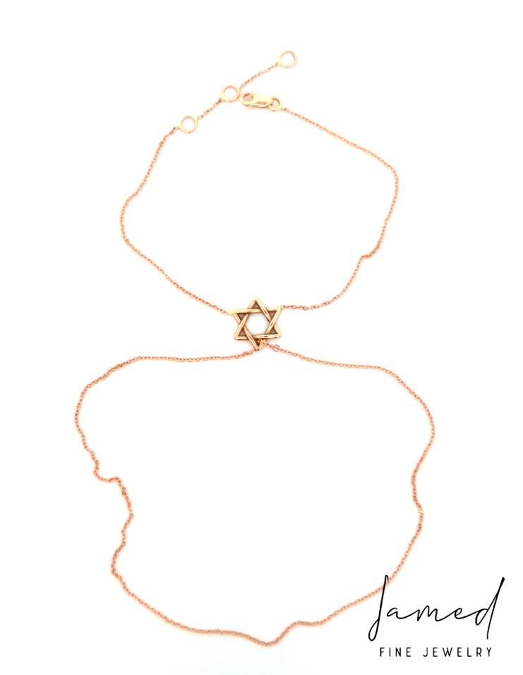 Double Loop Star of David Hand Chain in Rose Gold
