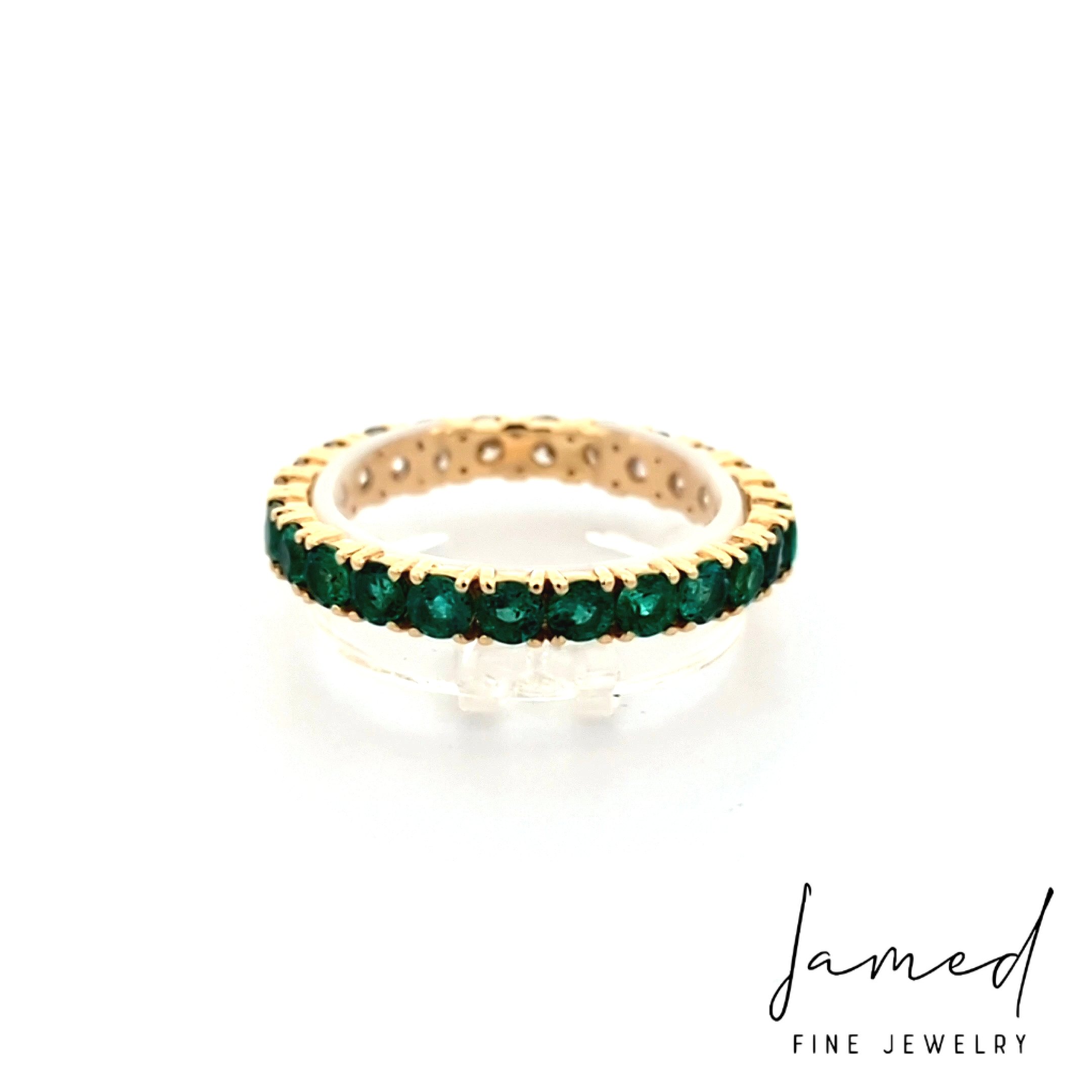 Half Diamond and Half Emerald Eternity Band in Yellow Gold