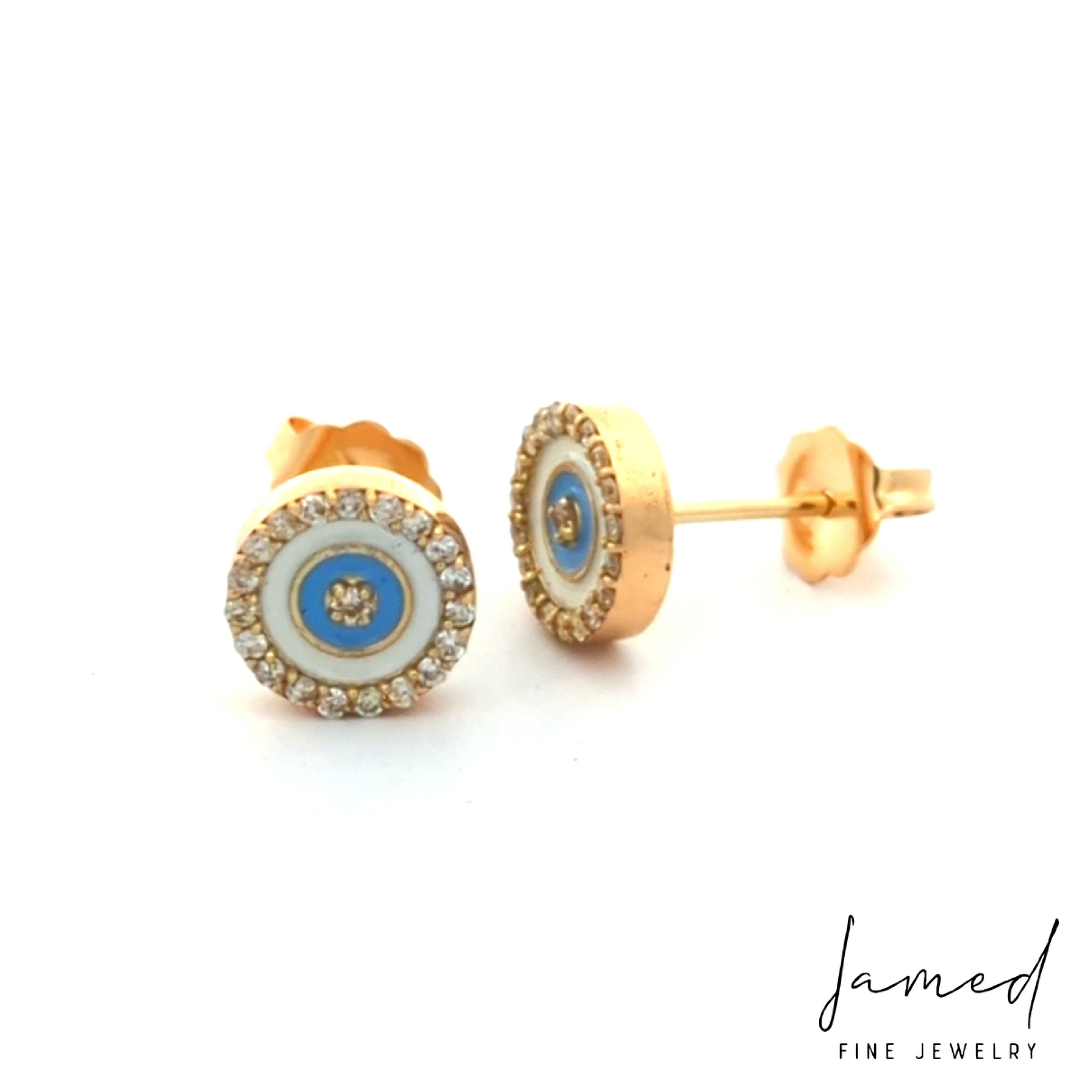 Evil Eye Enamel Diamond Earring in Yellow Gold