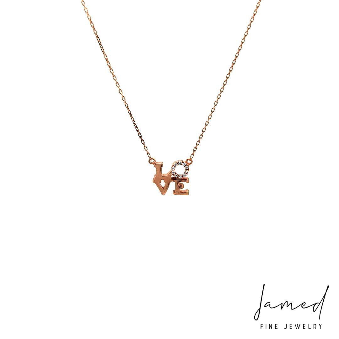 Diamond Square Shaped "LOVE" Necklace with in Rose Gold