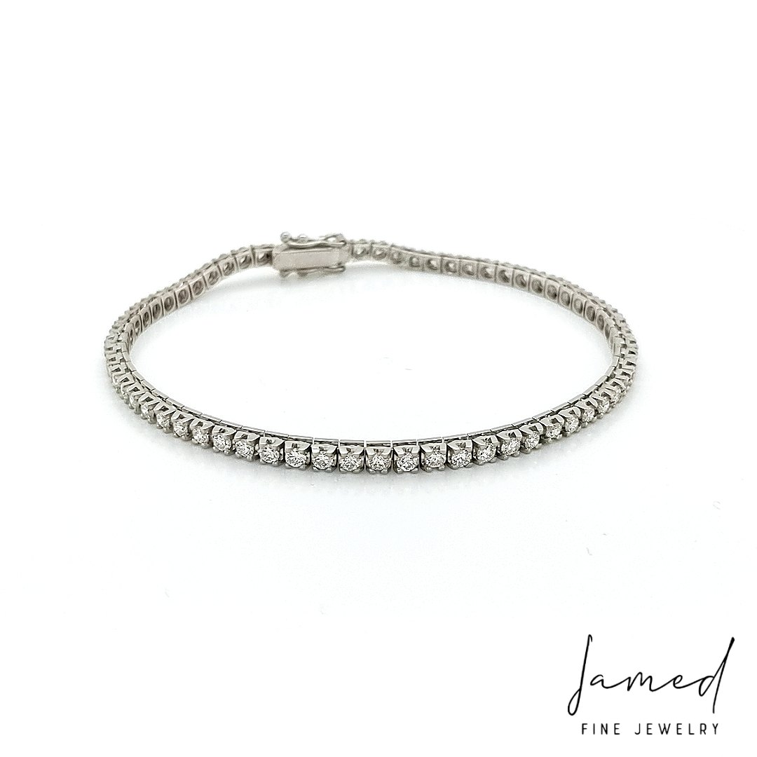 Tennis Bracelet White 4pt/5pt Square in White Gold