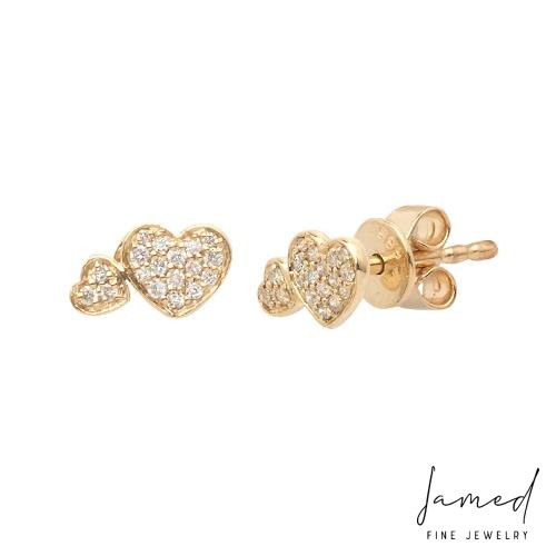 Double Heart Diamond Earrings Y in Yellow Gold