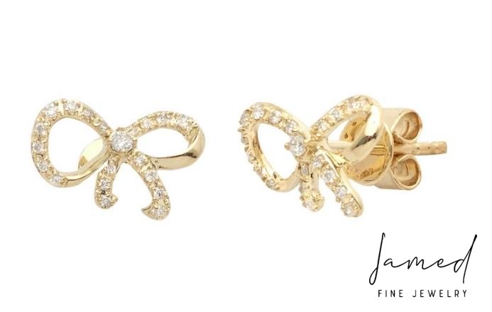 Bow Ribbon Diamond Earrings in Yellow Gold