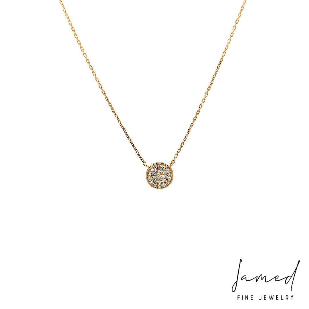 Diamond Flat Disc Necklace with in Yellow Gold