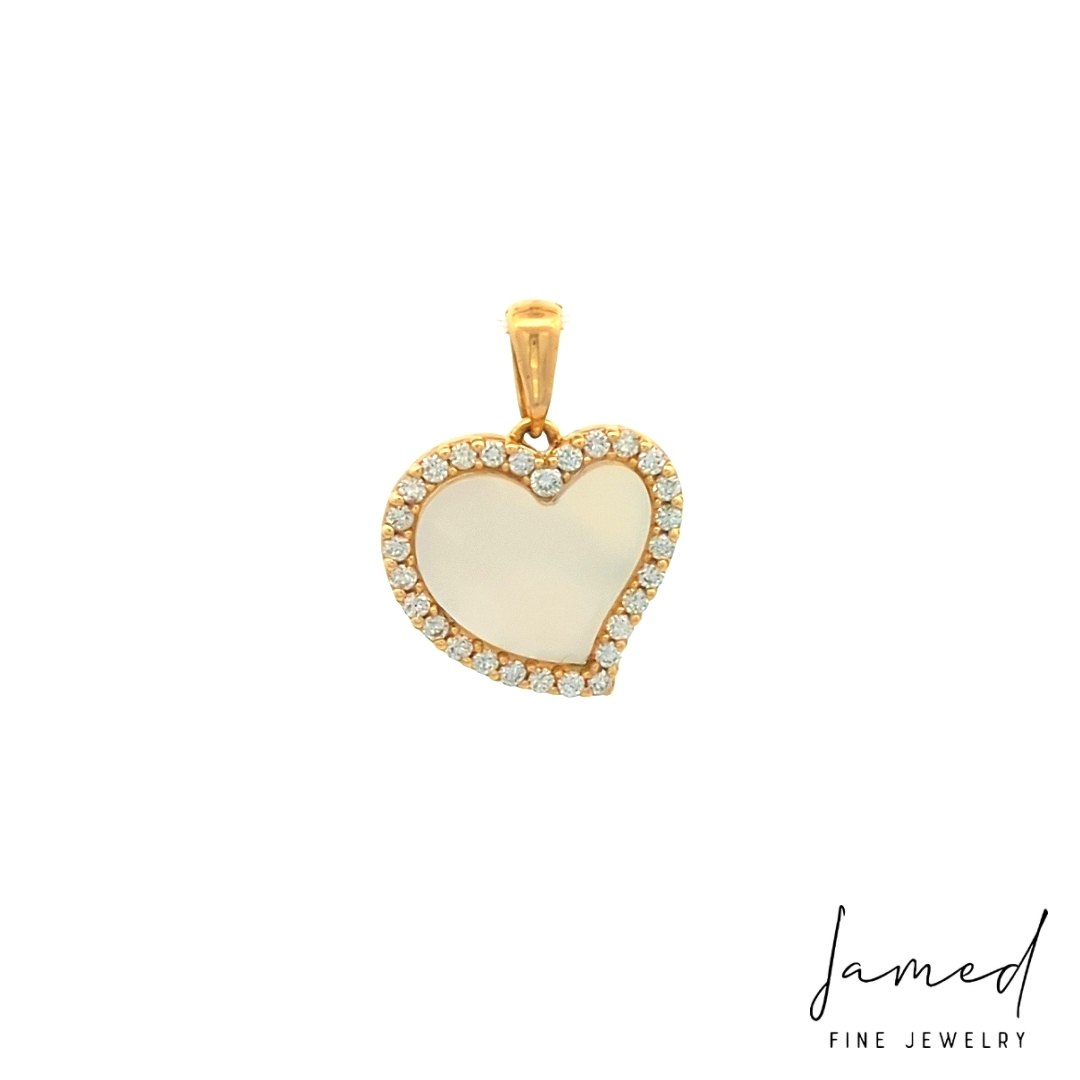Mop Heart Diamond Pendant in Yellow Gold