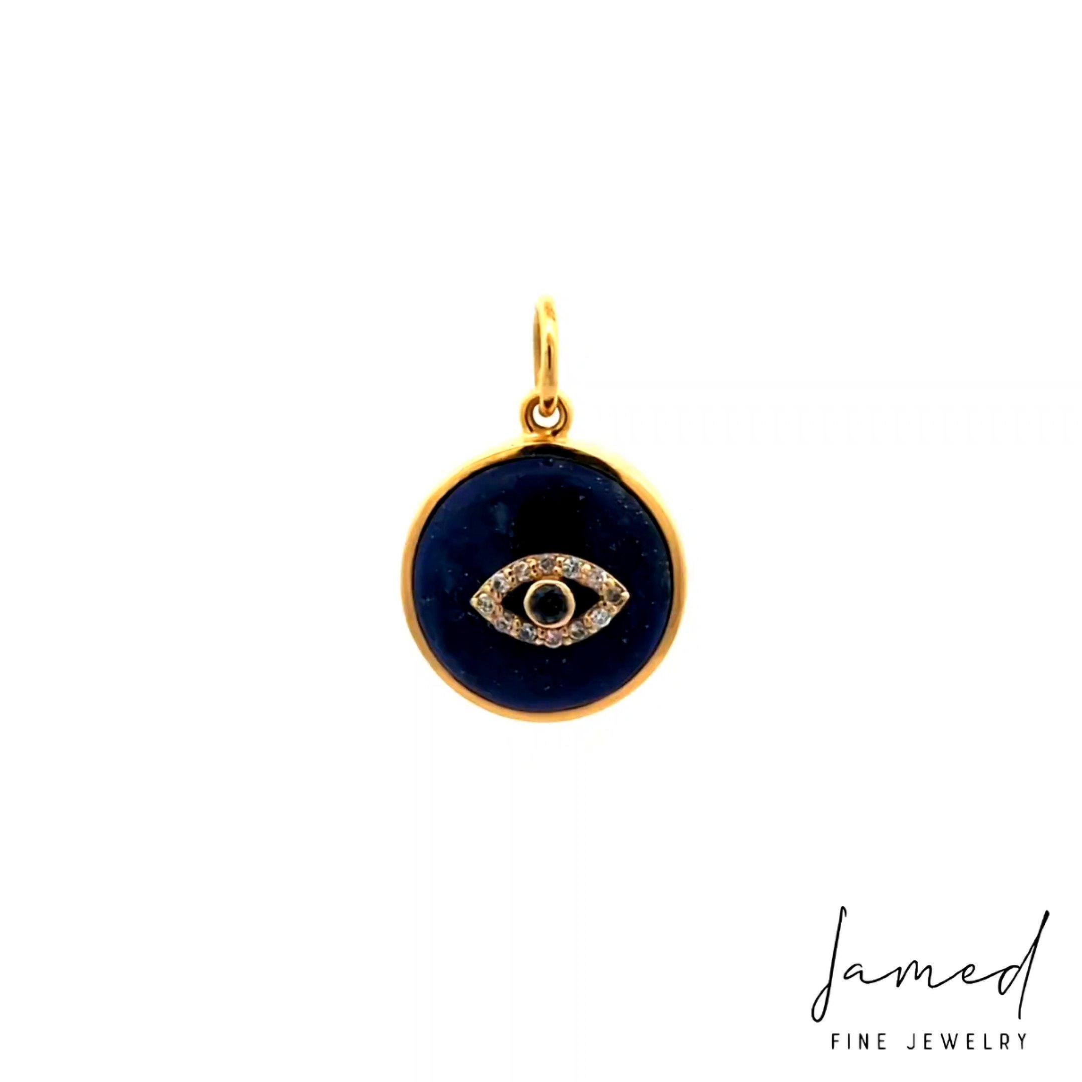 Lapis Round Evil Eye Diamond Pendant in Yellow Gold