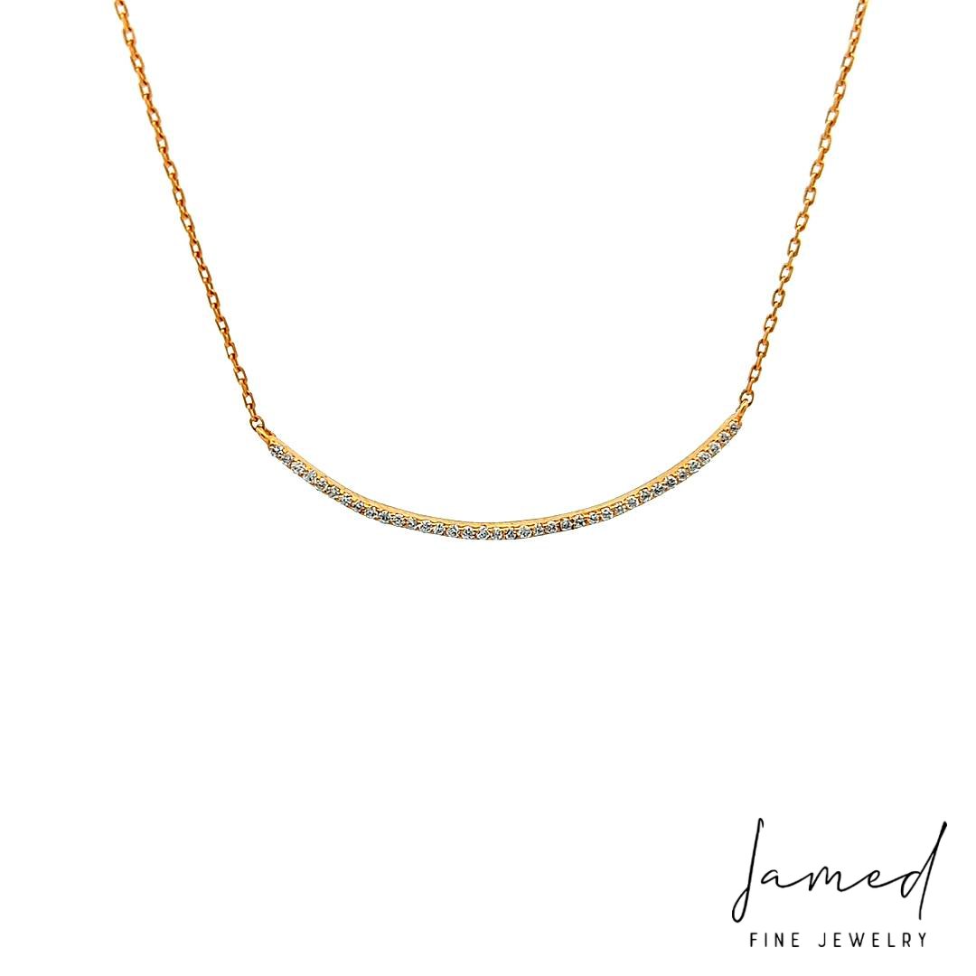 Diamond Horizontal Curved Bar Necklace with in Yellow Gold