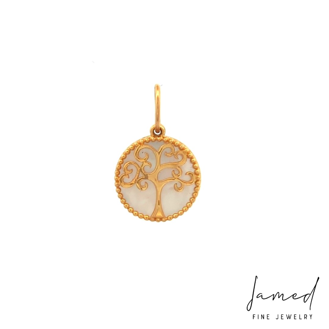 Mop Tree of Life Pendant in Yellow Gold