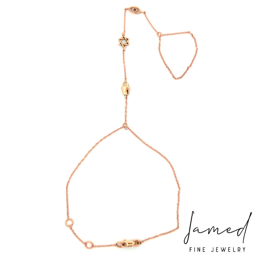Hand Chain with 3 Jewish Charms in Rose Gold
