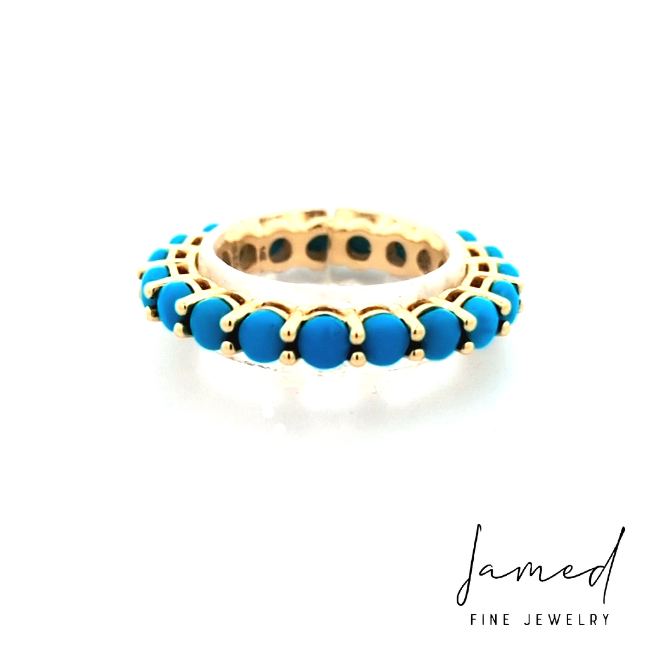 Turquoise Prong Set Eternity Band in Yellow Gold