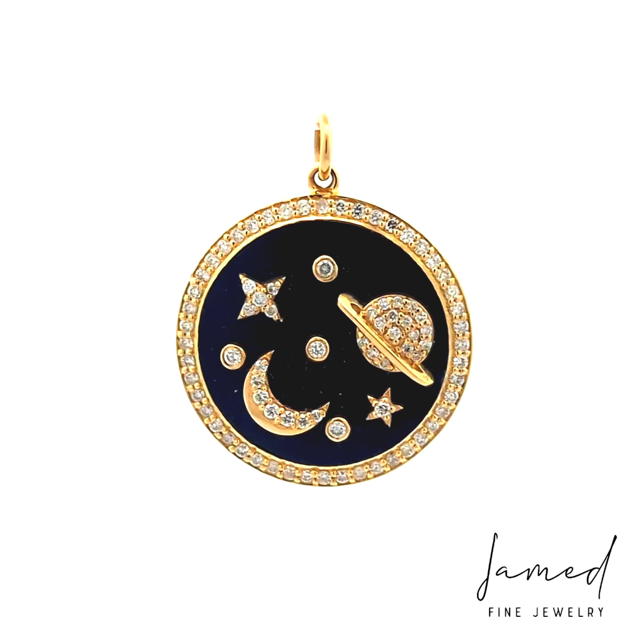 Lapis Disk with Diamond Universe Pendant in Yellow Gold