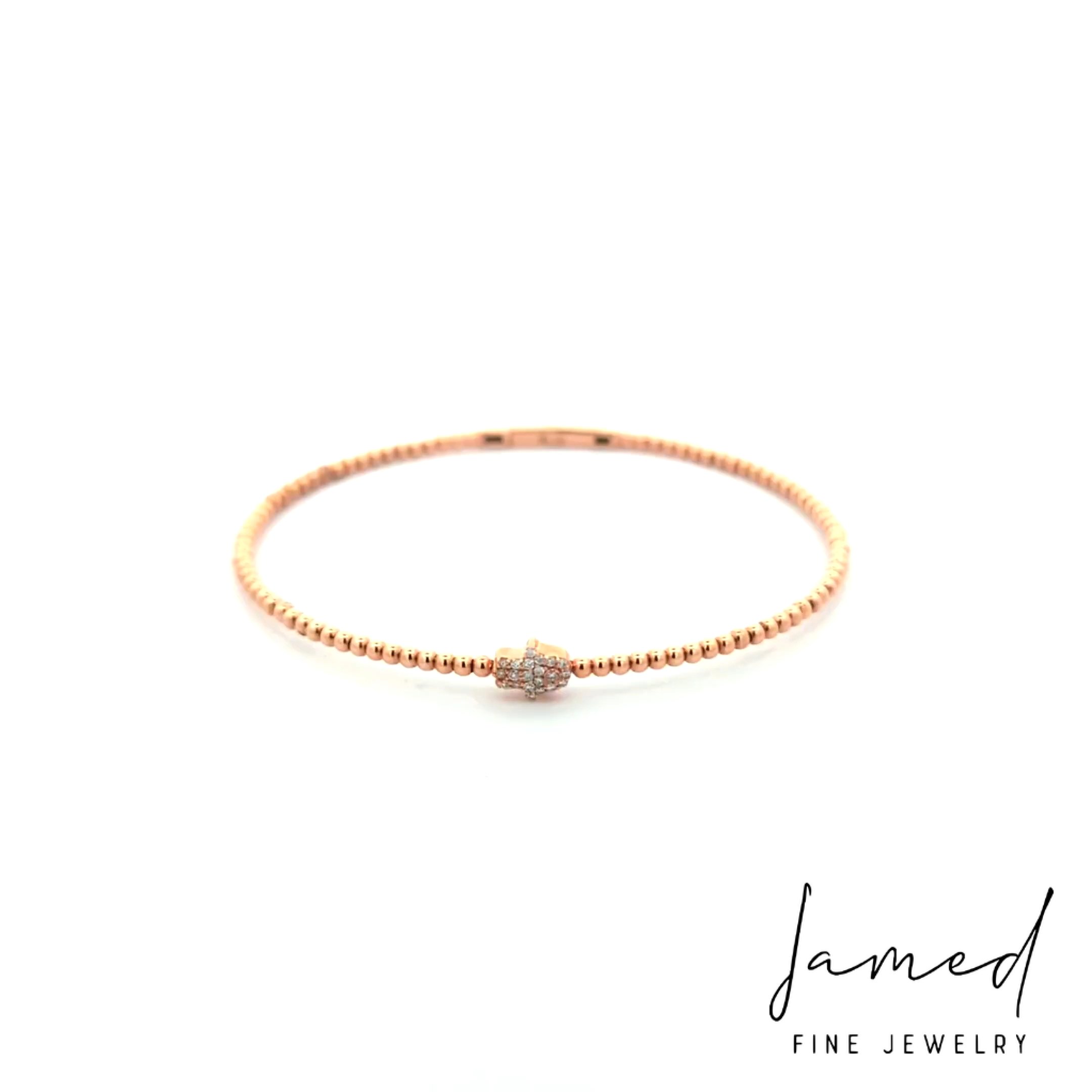 Beaded Shank Hamsa Diamond Bangle in Rose Gold