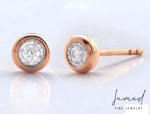 Single Stone Illusion Bezel Earrings in Rose Gold