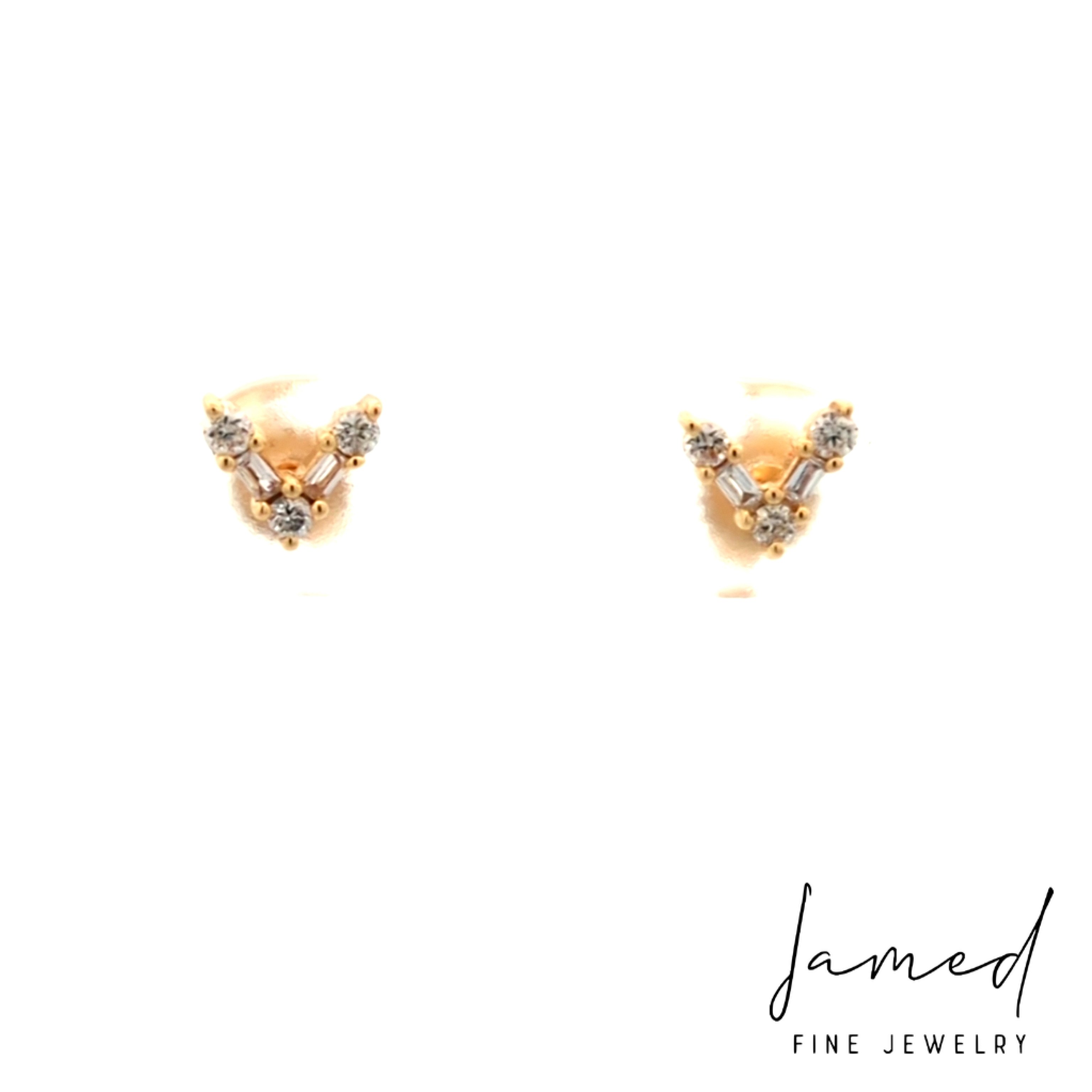 Diamond V Shape Studs . in Yellow Gold
