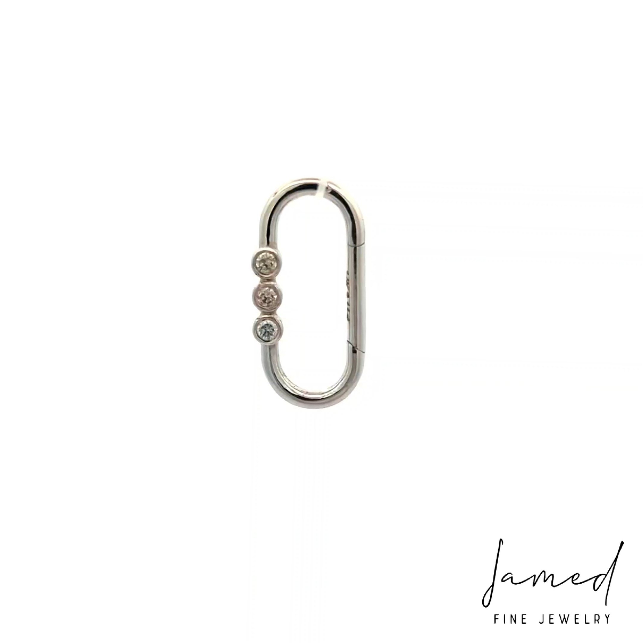 3 Diamonds Paperclip Lock Pendant in White Gold
