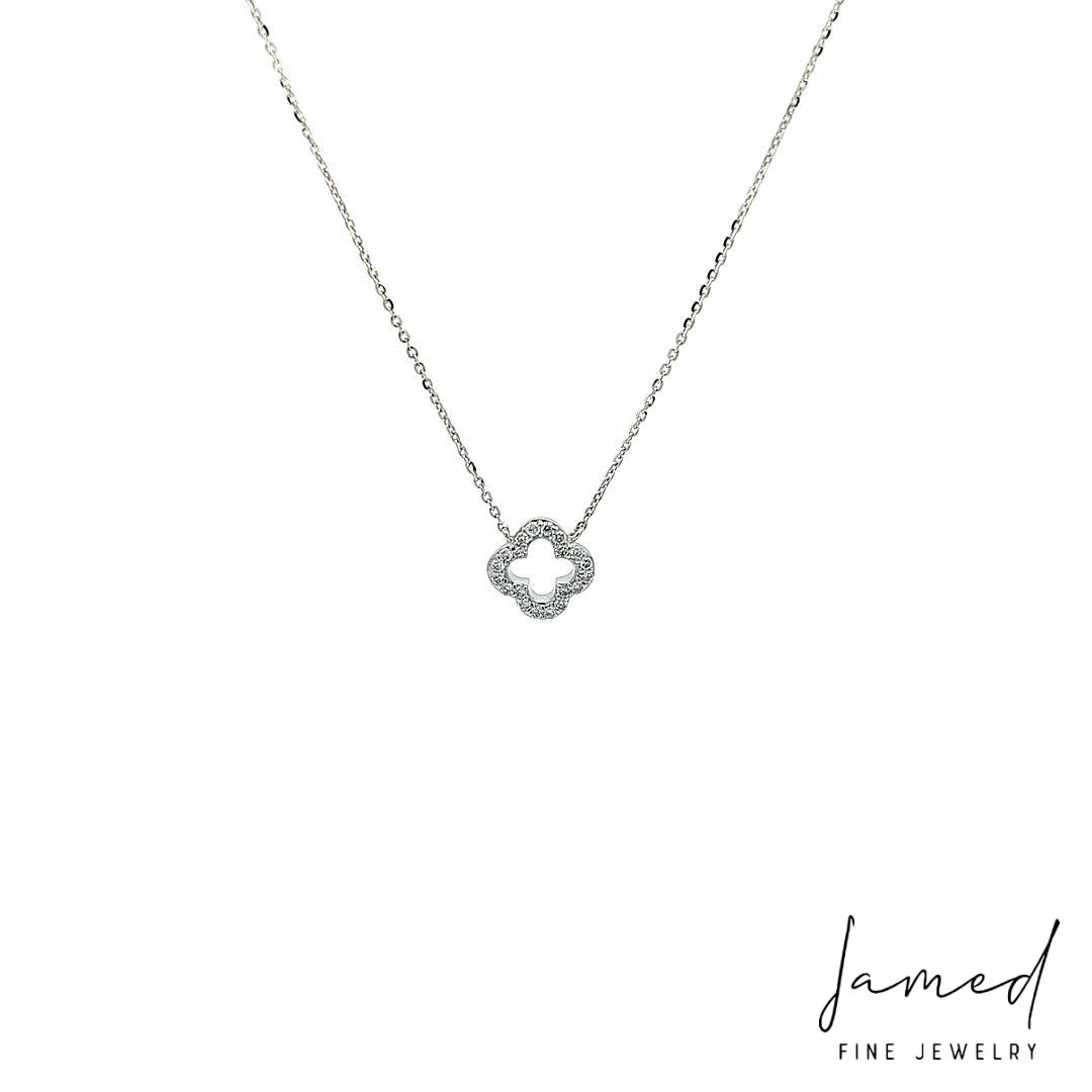 Diamond Open 4-Leaf Clover Necklace with in White Gold