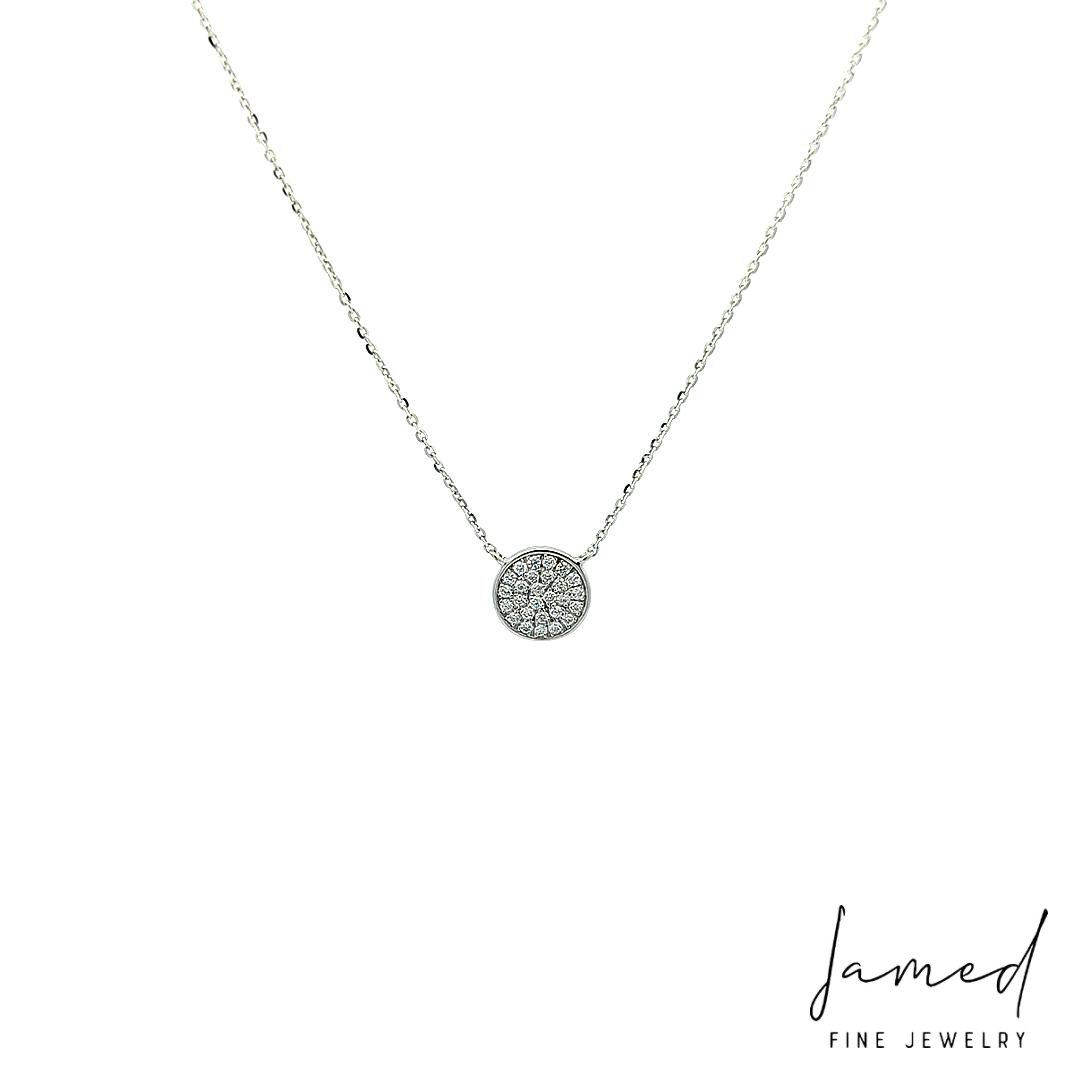 Diamond Flat Disc Necklace with in White Gold
