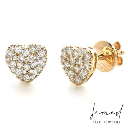 Diamond Heart Cluster Earrings Stud in Yellow Gold