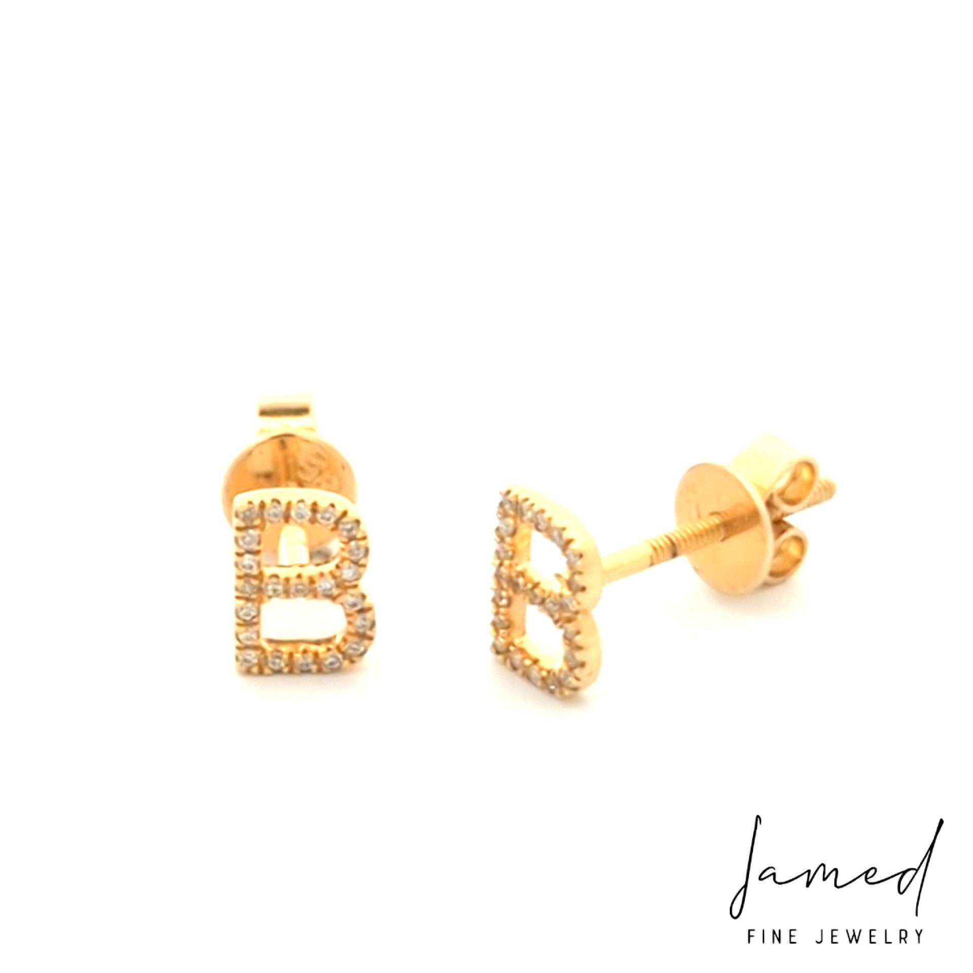 B Initial Diamond Earrings in Yellow Gold