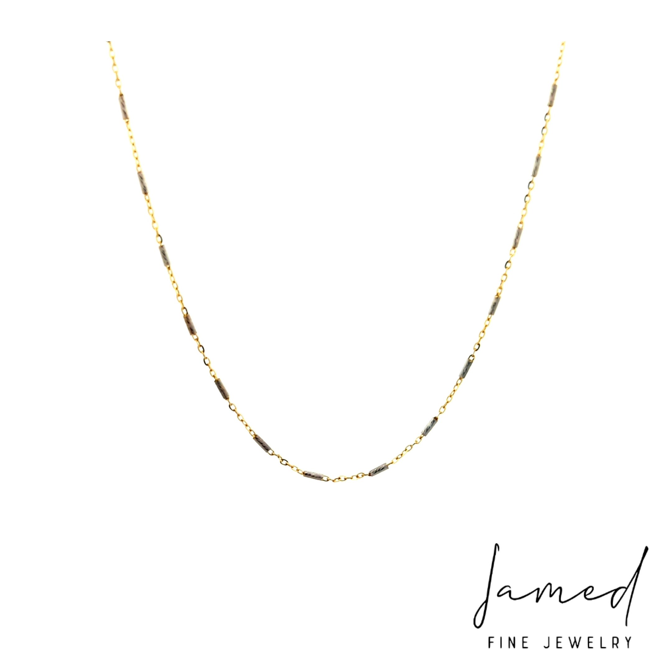 Hollow Carrel Station 2 Tone Chain in Yellow Gold
