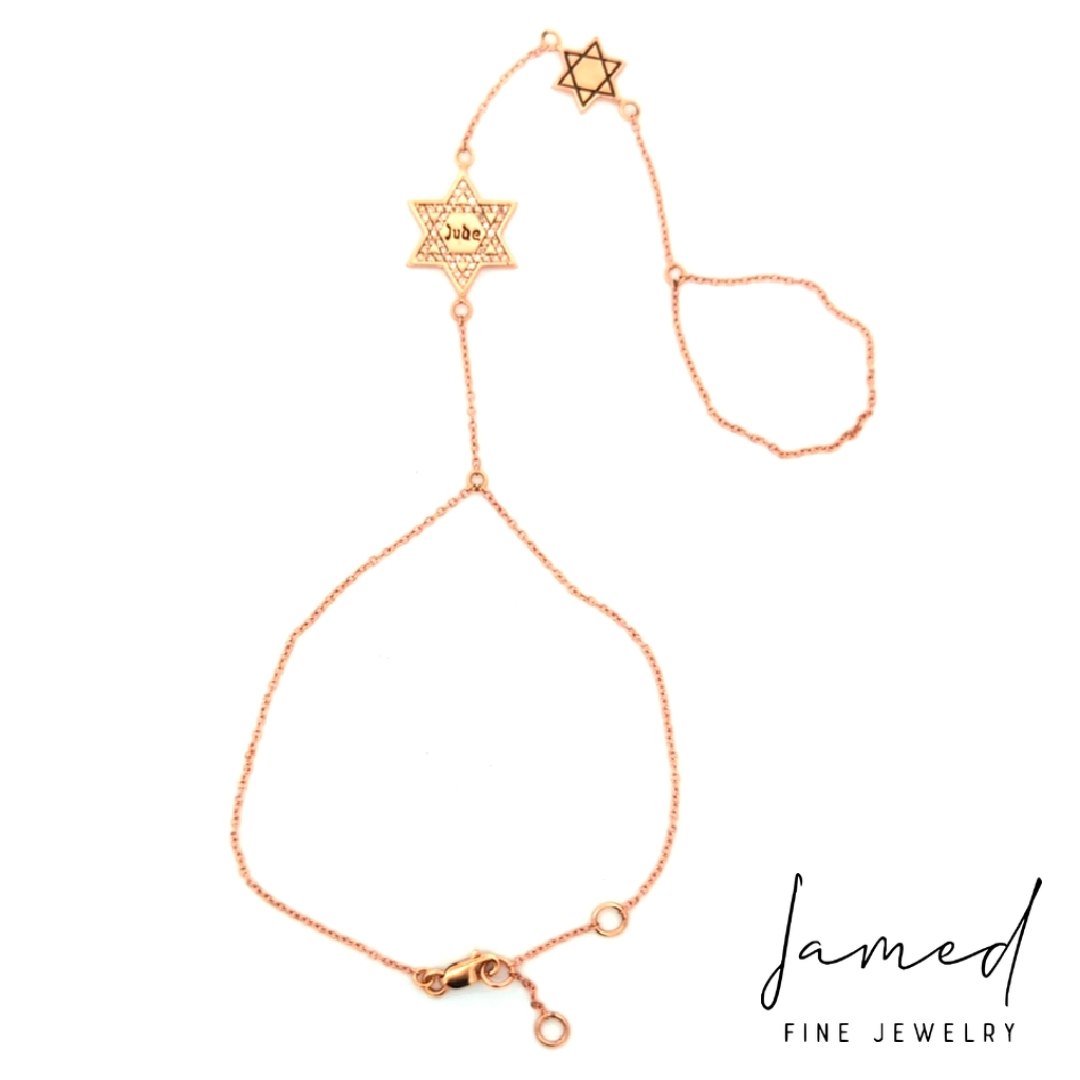 Diamond and Enamel Star of David Hand Chain in Rose Gold
