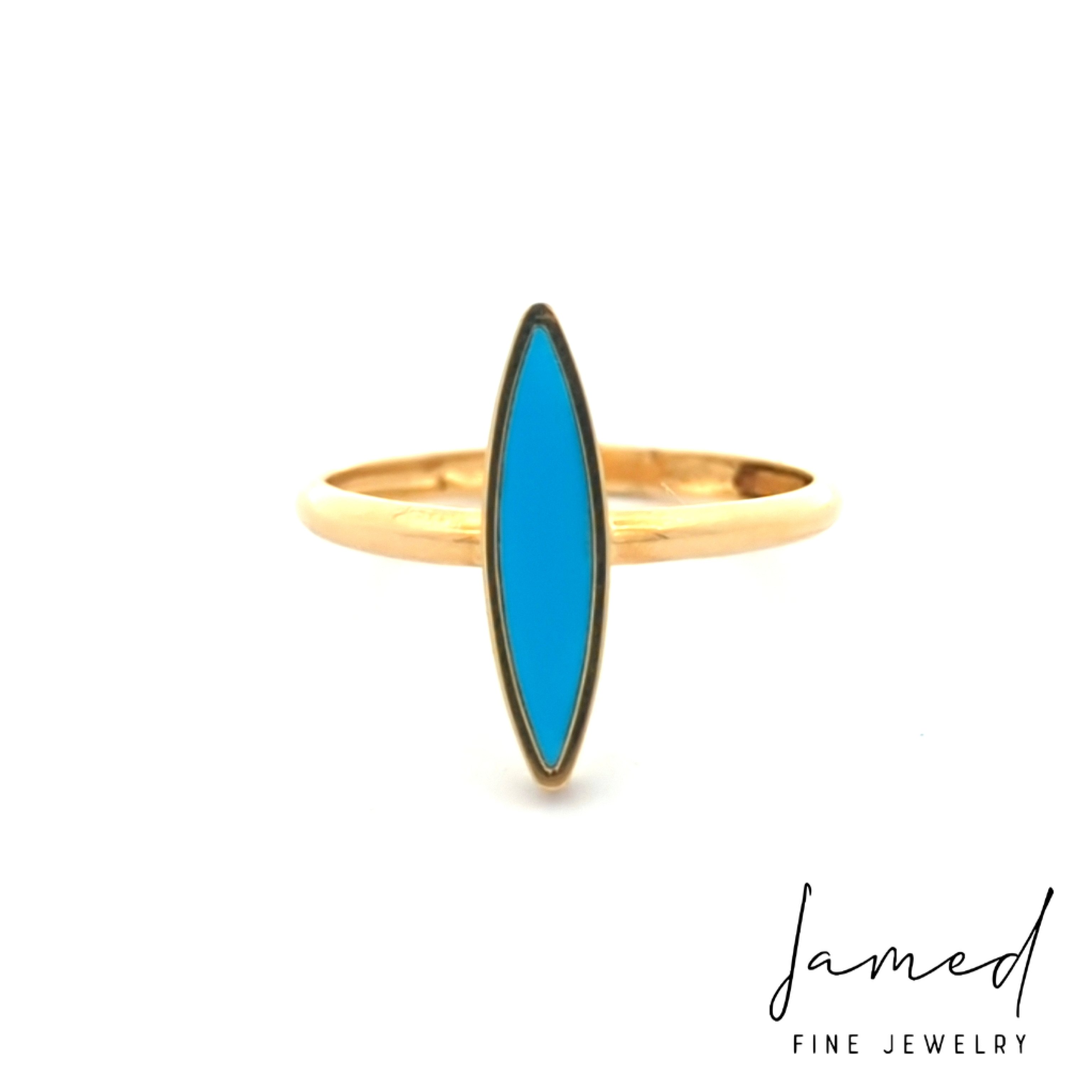 Turquoise Enamel Ring in Yellow Gold