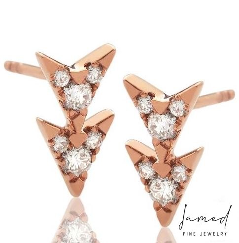 Double Row Diamond Earrings in Rose Gold