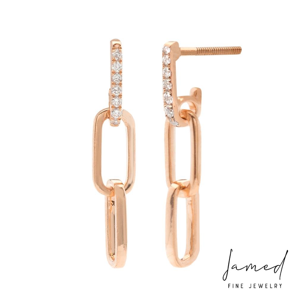 Diamond Dangling Paperclip Earrings in Rose Gold