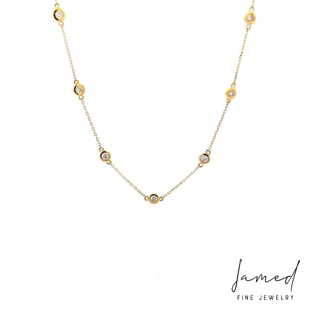 Diamond 16 Stones Bezel Necklace with in Yellow Gold