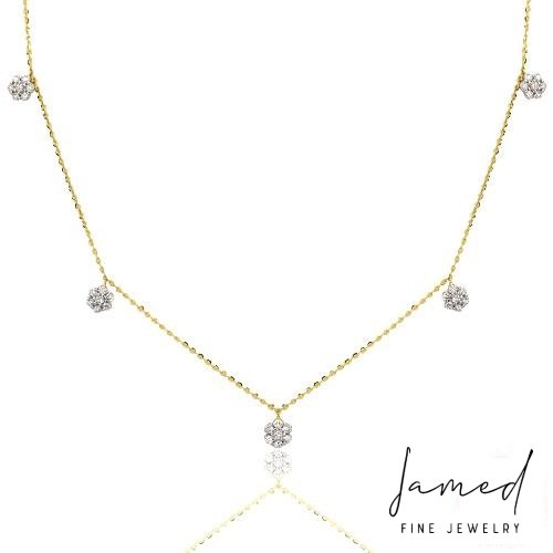 5 Loose Clusters Diamond Necklace in Yellow Gold