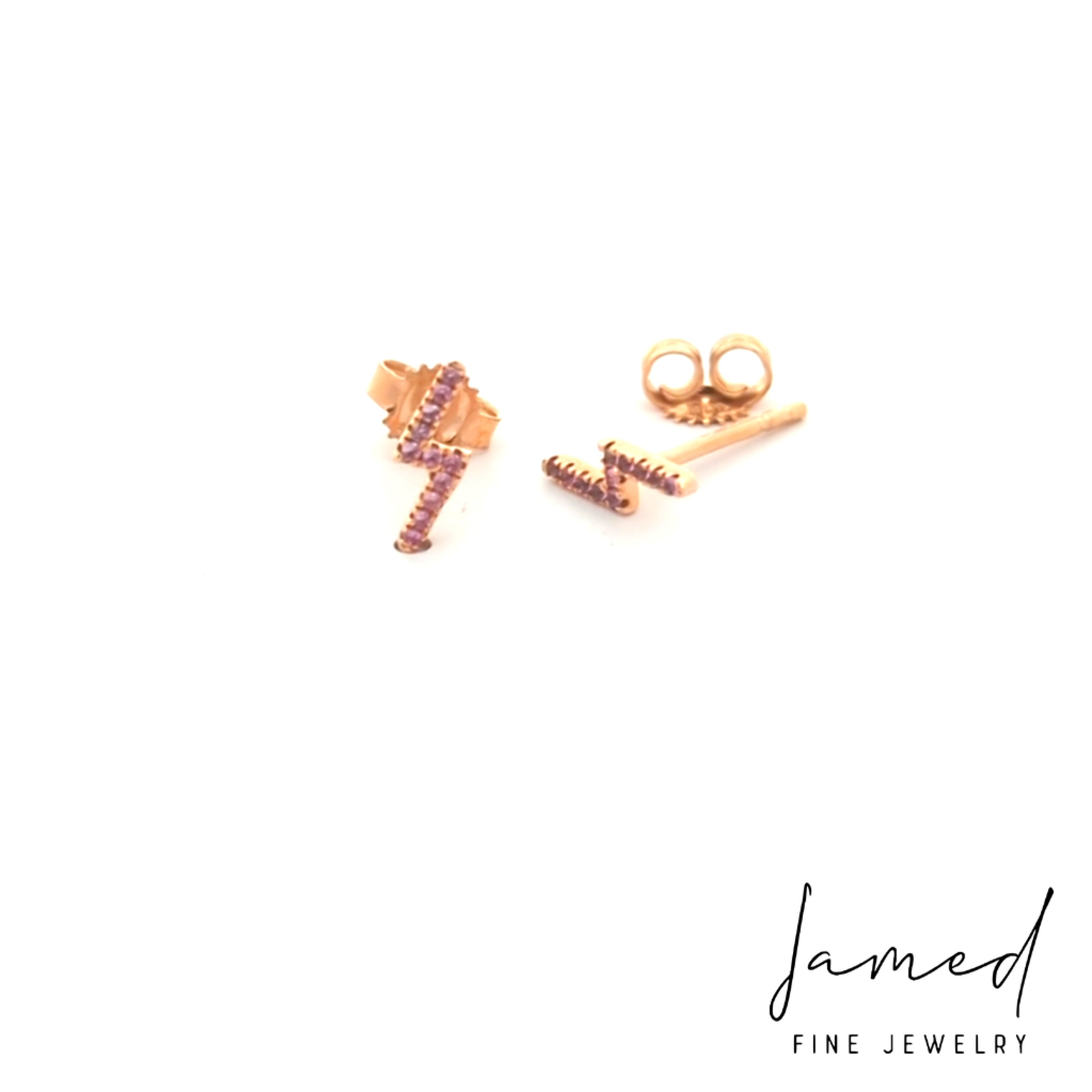 Pink Sapphire Lighting Bolt Earring . in Rose Gold